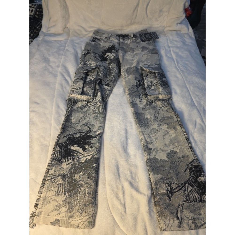 Rebel Vengeance Grim Reaper Skeleton Horse Tapestry Cargo Pants Mens 28 Fringe